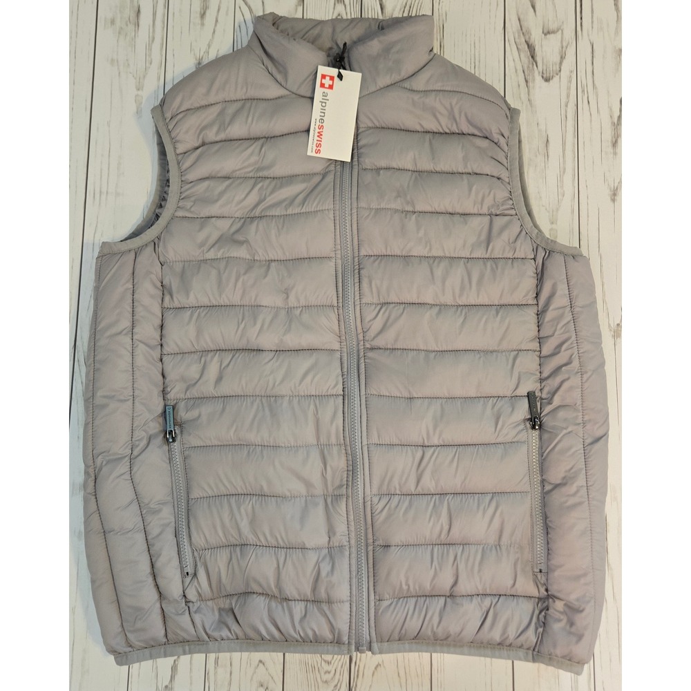 Alpine Swiss Womens Puffer Vest Lightweight Packable Full Zip Gray Size M New